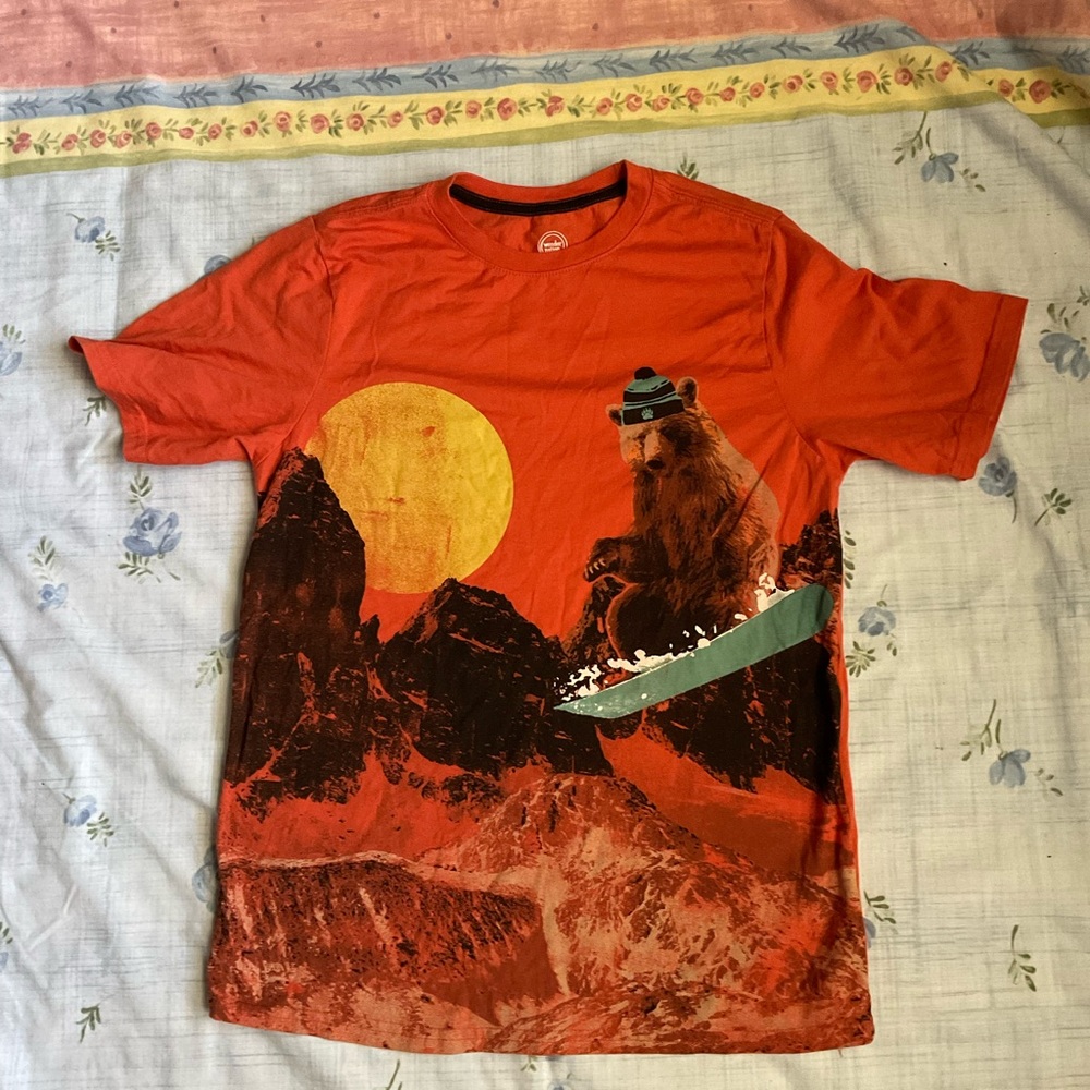 🐥Wonder Nation Orange Graphic Bear Mountain T-Shirt